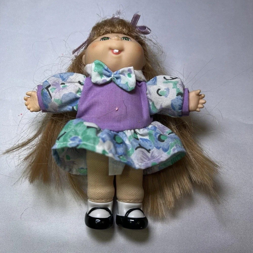 Mini Cabbage‎ Patch Baby Doll Vintage Blonde Girl Purple Blue Dress 1995
